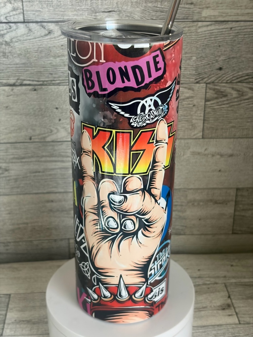 Rock Band Sticker Skinny 20oz Tumbler with KISS Graphic